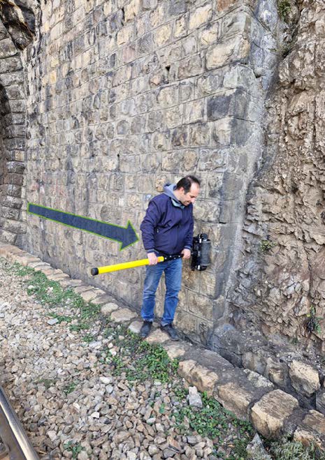 Scanning was conducted along a masonry wall near the entrance of a tunnel