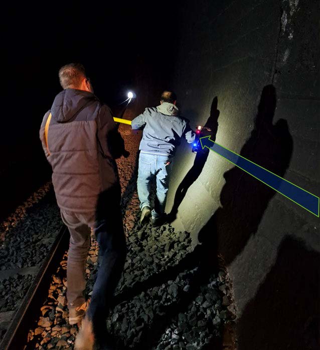A scan was conducted along the tunnel lining, again keeping the SSP perpendicular to the wall